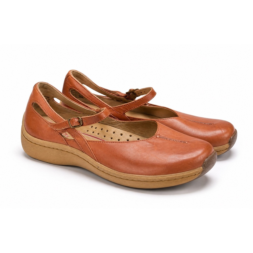 Klogs USA Womens 10M Cognac Brown Leather Mary Jane Comfort Shoes Slip Resistant